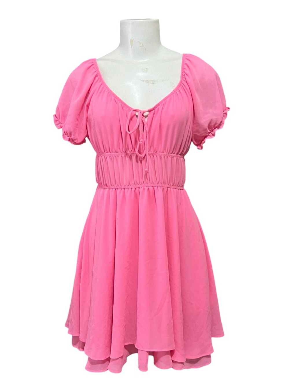 Self E Babydoll Dress Pink Puff Sleeve Flowy Coquette Milkmaid Summer Festival